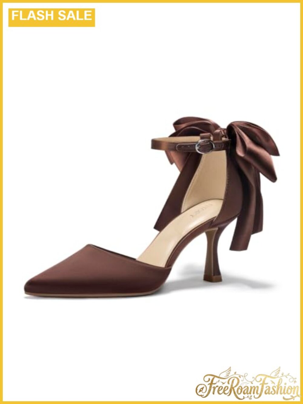 Satin Pointed Toe Stiletto Pumps with Removable Bow Adjustable Buckle